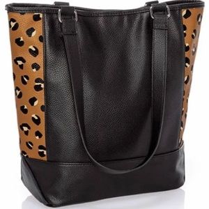 THIRTY ONE Color Block Tote Black Beauty Pebble Leopard Animal NEW!